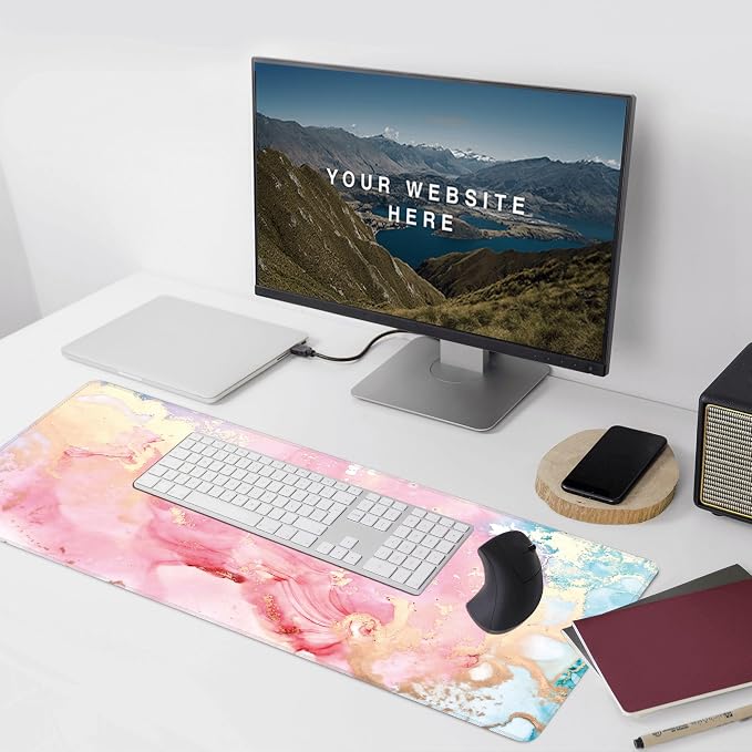 Cute Pink Marble Large Mouse Pad, Gaming Keyboard Desk Pad, Extended Mouse Mat - Image 6
