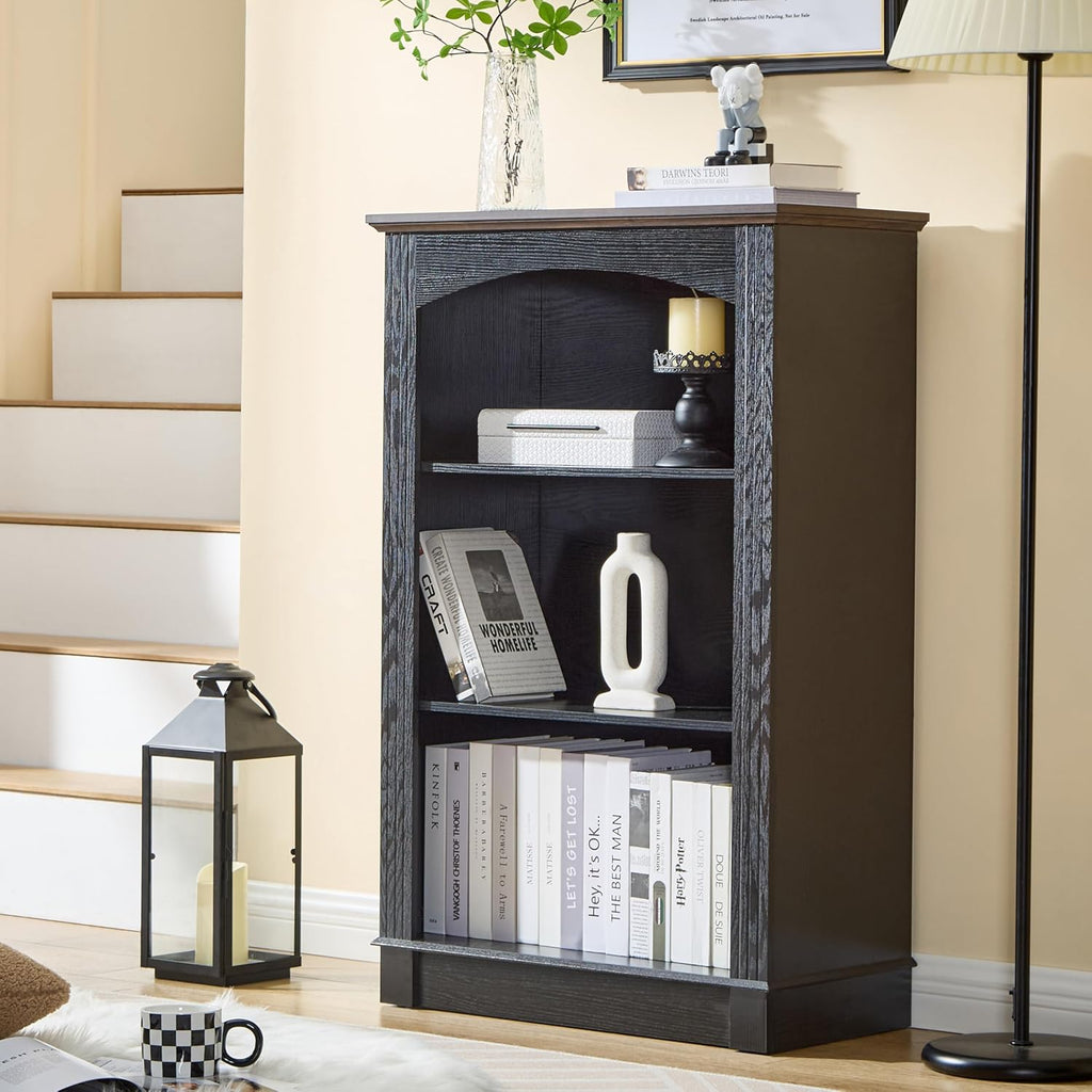 Black Bookshelf, 3 Tier Bookcase Kids Bookshelf Wood Cube Storage