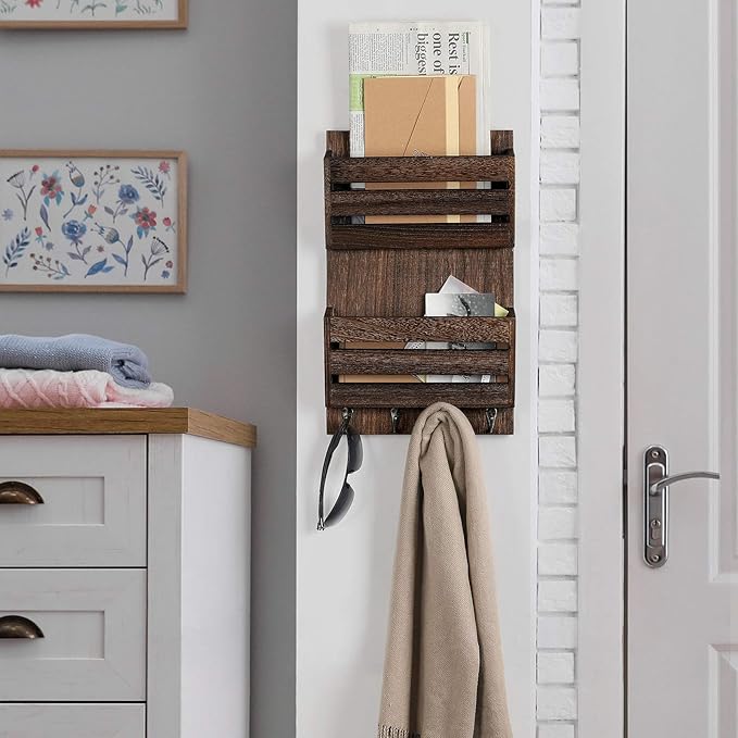 BTY Mail Holder for Wall, Wooden Mail Sorter - Image 5