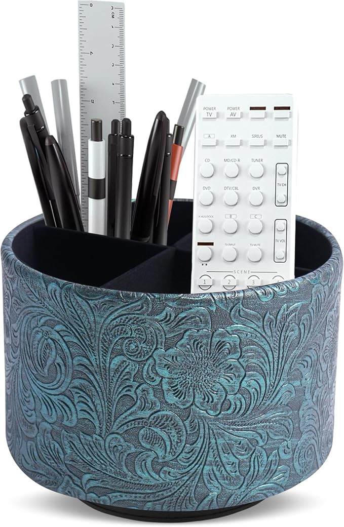 lizimandu Round Leather Art Supply Organizer, Remote Control Holder, 360 Degree by LIZIMANDU
