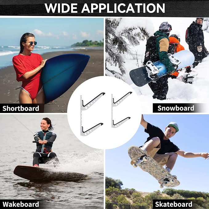 2 Board Surf Rack Wall Mount for Surfboard, Snowboard Storage Adjustable Wall - Image 6