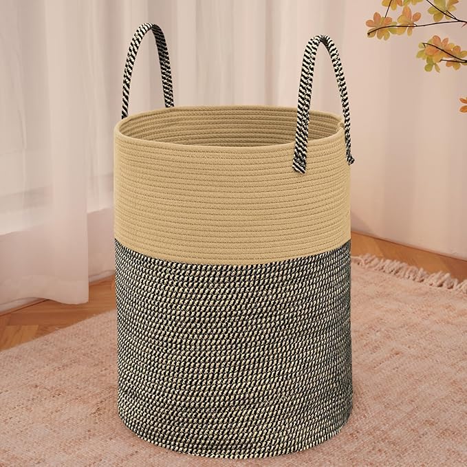 Large Woven Laundry Basket Hamper, 60L Cotton Rope Storage Bin by JMvicyroam