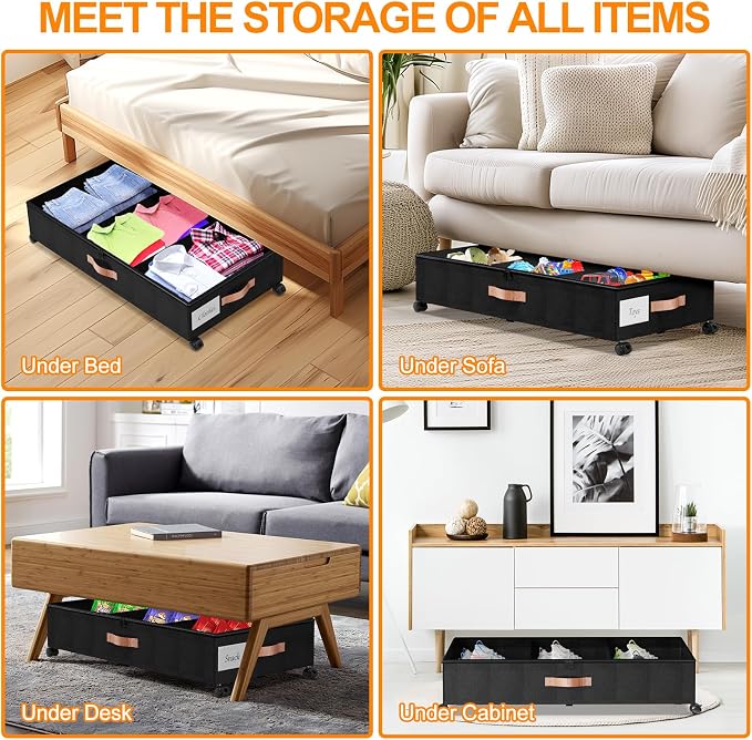 Under Bed Storage with Wheels, 4 Pack Under Bed Storage Container with Dividers - Image 7