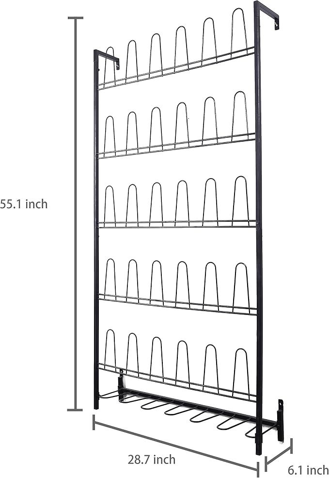 MyGift Modern Matte Black Metal Hanging Shoe Rack - Image 6