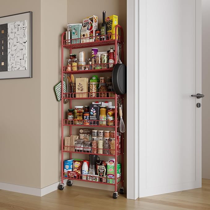 Slim Rolling Storage Cart 6 Tier, Metal Kitchen Rolling Utility Cart - Image 3