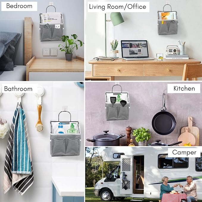 3pcs Small Wall Hanging Organizer Bag, Linen Fabric Door Hanging Storage Basket - Image 2