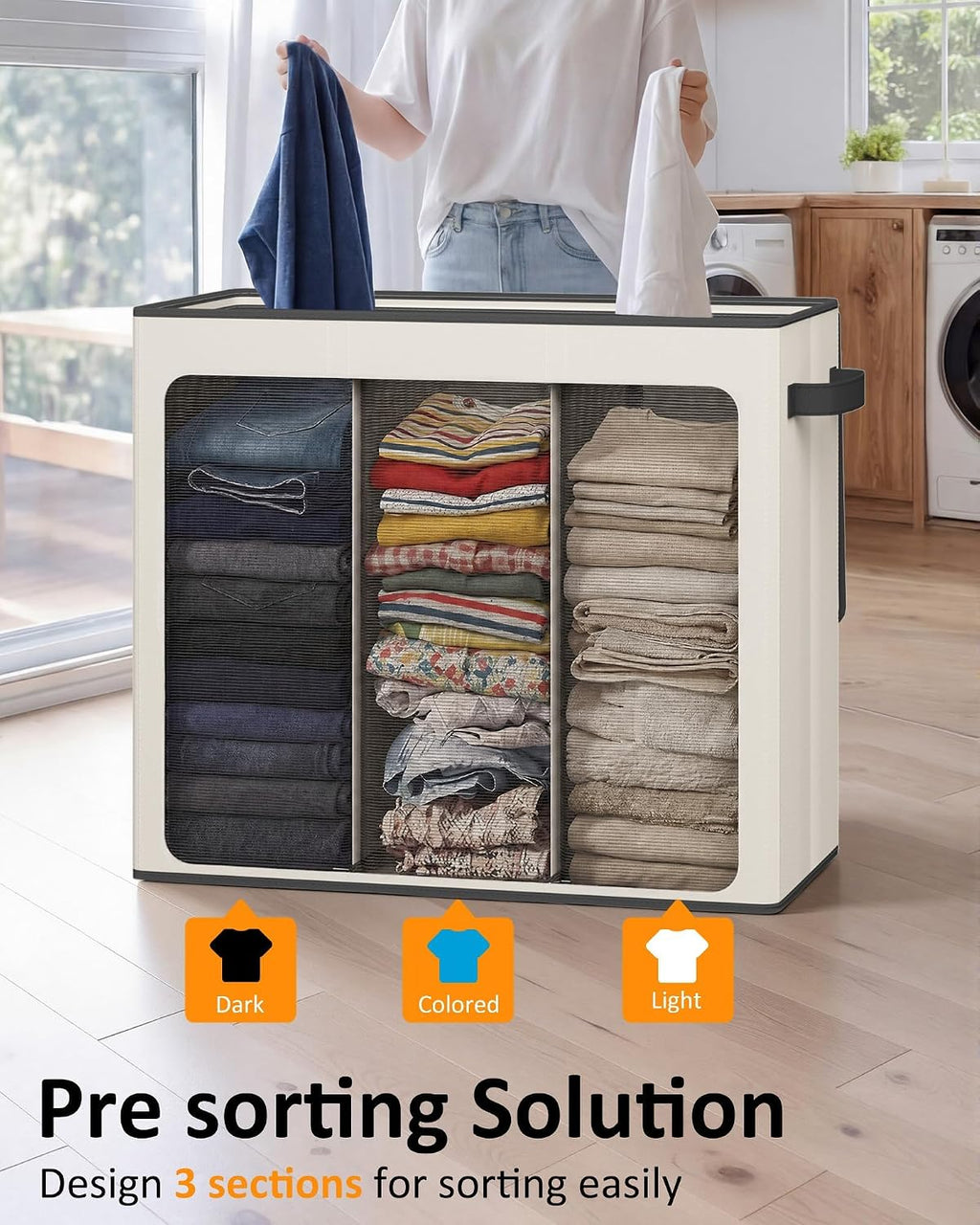 Optish 180L Laundry Hamper 3 Section, Large Hamper with Mesh Bags &