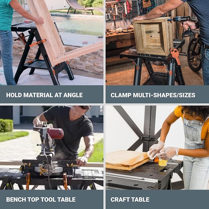 Worx Pegasus 2-in-1 Folding Work Table & Sawhorse, Easy Setup Portable Workbench - Image 8
