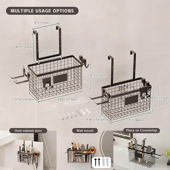Hair Dryer Holder Cabinet Door 3-in-1 Adhesive Hair Tool Organizer Wall Mounted - Image 5
