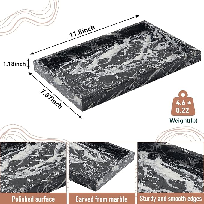 Marble Bathroom Tray, Pure Natural Vanity Tray, Marble Tray - Image 3