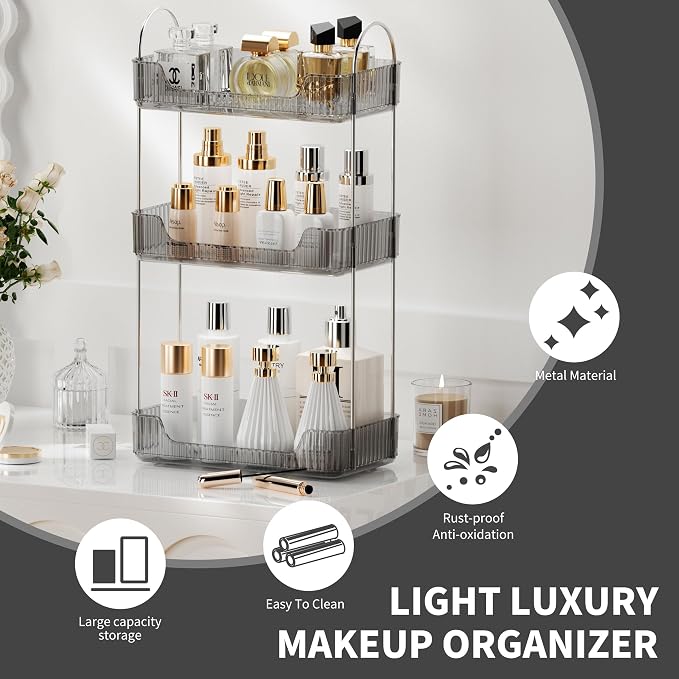 3 Tier Bathroom Organizer Countertop Makeup Perfume Tray Skincare Organizer - Image 3