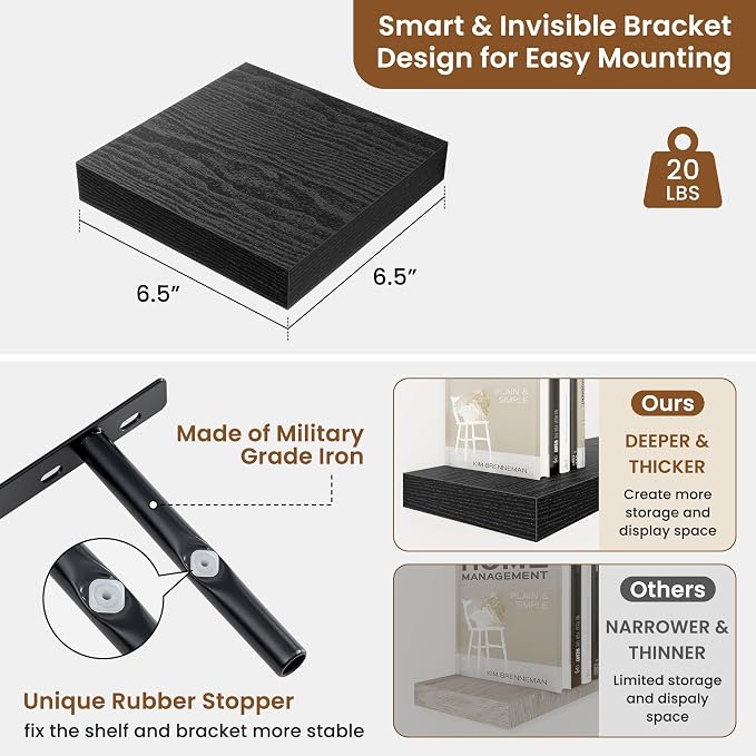 fuqing Floating Shelves for Wall, Wall Mounted Wood Floating Shelf - Image 3