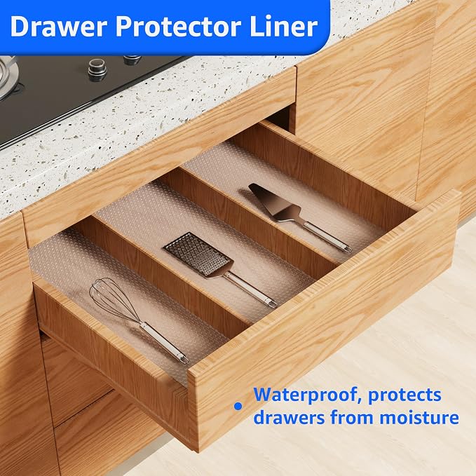PABUSIOR 8" Clear Cabinet Drawer Liner: Waterproof Non-Adhesive Kitchen Shelf - Image 2
