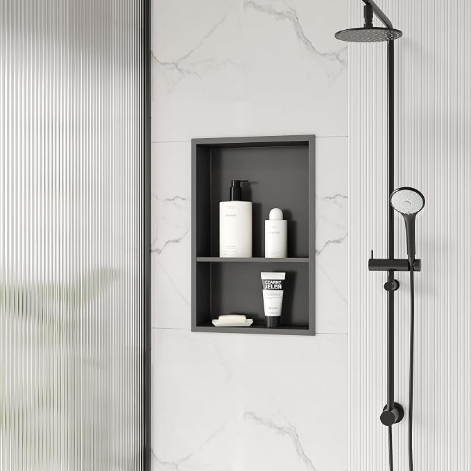 Stainless Steel Shower Niche 18" X 12", No Tile Needed Wall Niche Double Shelves - Image 2