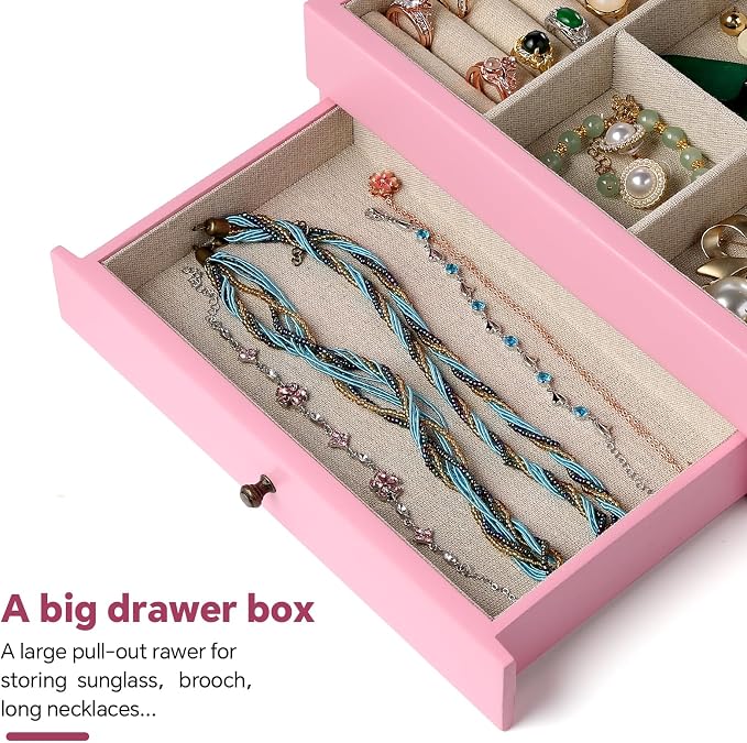 Meangood Jewelry Box Organizer for Women, 2 Layer Large Jewelry Storage Case - Image 6