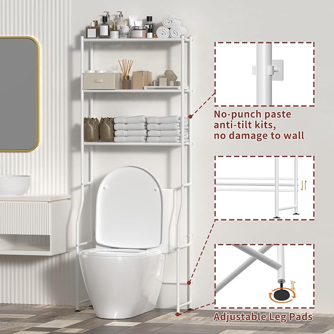 3-Tier Over The Toilet Storage, Freestanding Metal Bathroom Shelves, Space - Image 3