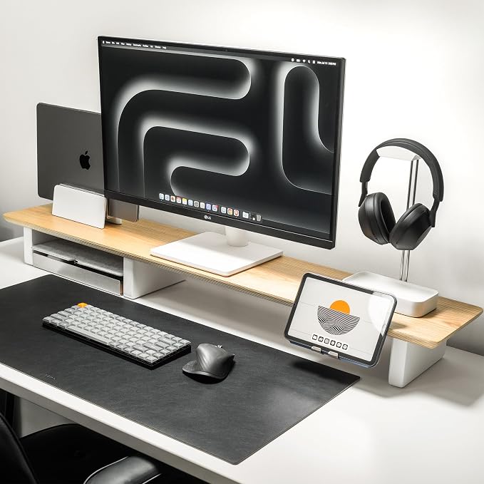 Raico Desk Cockpit Shelf Monitor Stand System Dual Screen Setup Wood Large Desk - Image 2