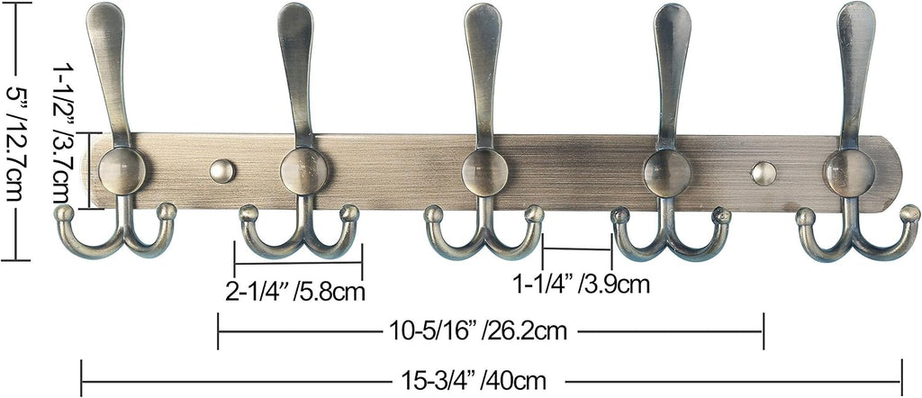 Wall Mounted Coat Rack - 5 Tri Hooks, Heavy Duty, Stainless Steel