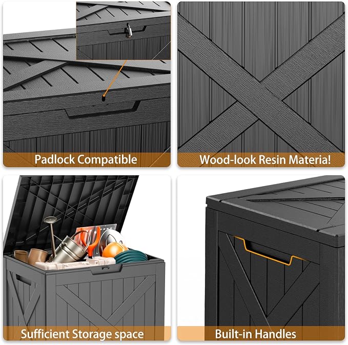 32 Gallon Resin Deck Box, Lockable Outdoor Storage Box - Image 6
