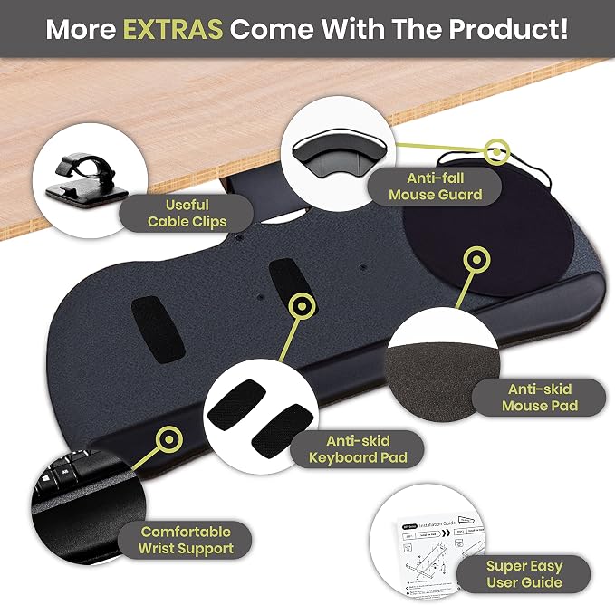 Under Desk Keyboard Tray, 17.75" Track, One Knob Control, Undermount Sliding - Image 5