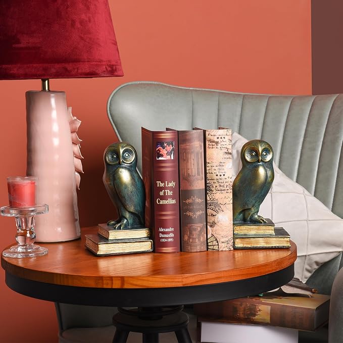 Book Ends for Shelves, Owl Decorative Bookends Bronze Bird Book Stopper Unique - Image 8