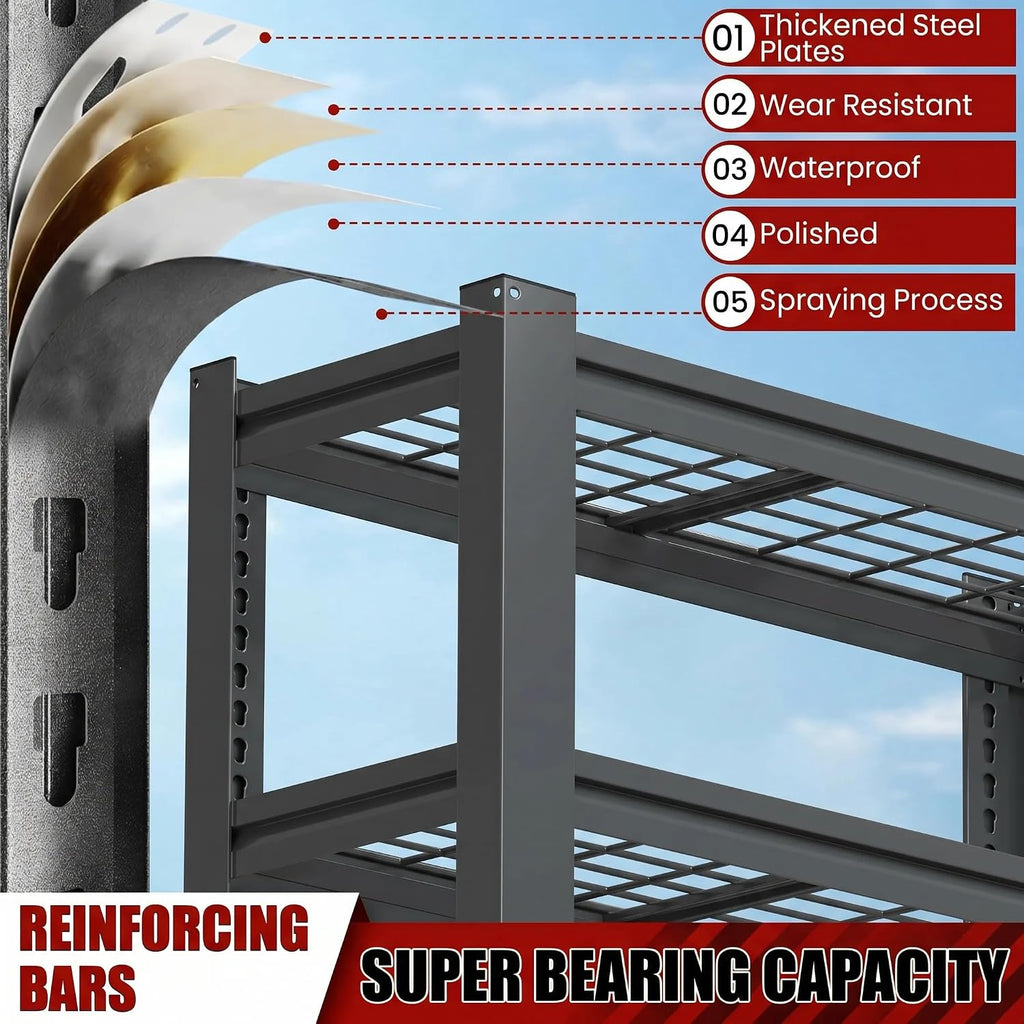72" H Heavy Duty Garage Shelving, Metal Storage Shelves, 5 Tier