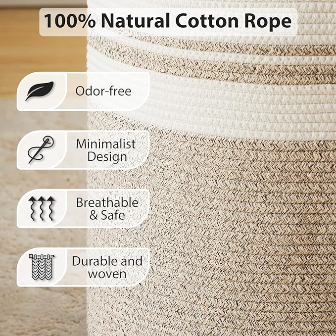 Fiona's magic 72L Large Woven Laundry Hamper, Tall Cotton Rope Storage Basket - Image 4