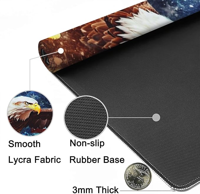 Gaming Mouse Mat Watercolor Bald Eagle Over American Flag Large Mouse Pad - Image 5