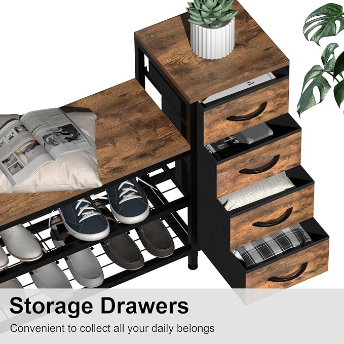 EXOTICA 3-Tier Shoe Storage Bench Industrial Entryway Shoe Rack - Image 3