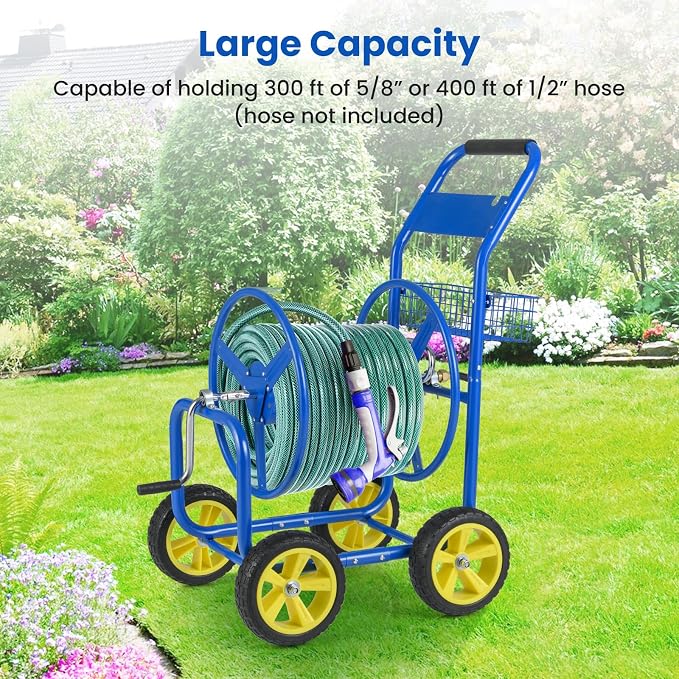 Goplus Garden Hose Reel Cart, 300 FT of 5/8" Large Capacity, Heavy-Duty Metal - Image 2