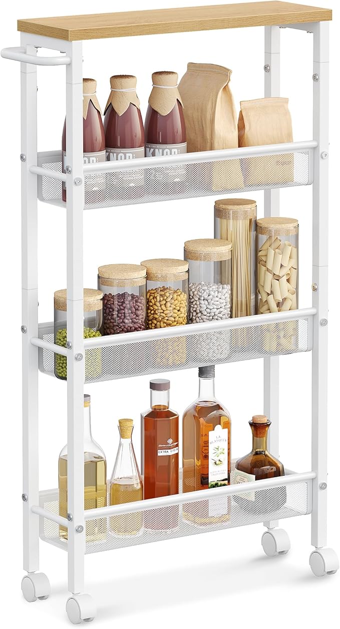 VASAGLE Slim Rolling Cart, 4-Tier Storage Cart, Narrow Cart by VASAGLEbySONGMICSHOME