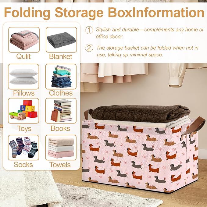 Storage Bin with Handles, Dachshund Collapsible Laundry Baskets - Image 5