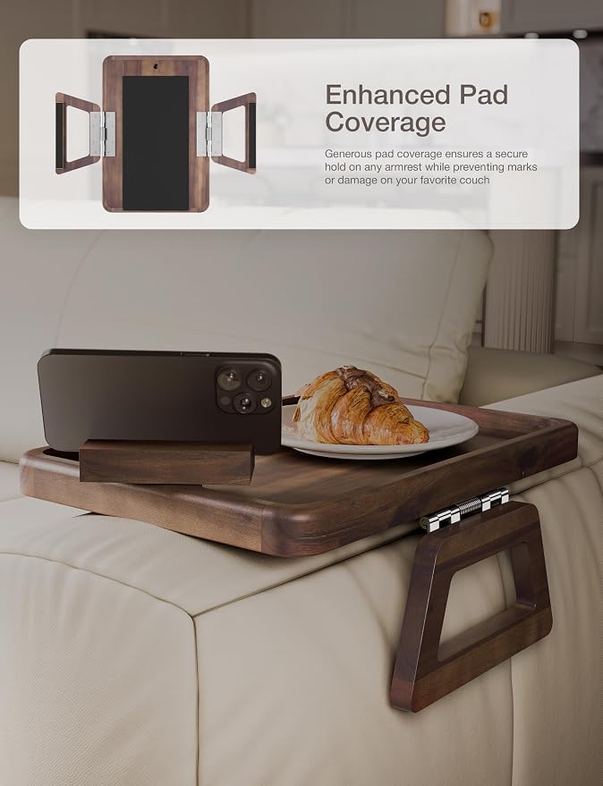 Tinamo Acacia Sofa Arm Tray, Couch Armrest Table - Image 4