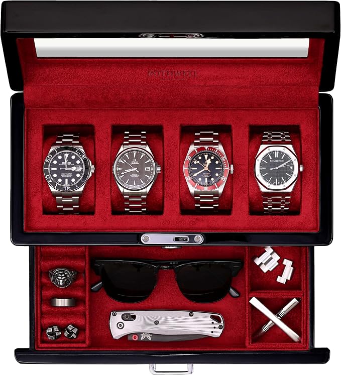 ROTHWELL 4-Slot Piano Black Watch Box by RothwellSanFrancisco