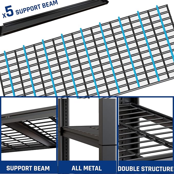 67" Wide 5-Tier Garage Shelving Unit, Heavy Duty Garage Storage Shelves - Image 4