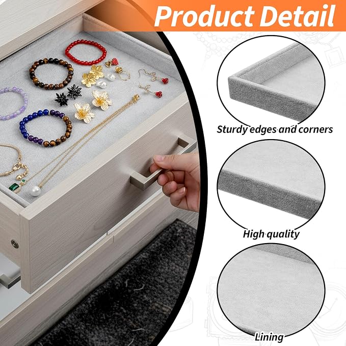 4 Pack Gray Velvet Stackable Jewelry Tray Showcase Display - Image 3