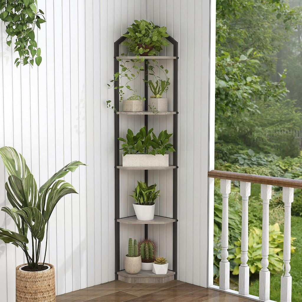 5 Tier Corner Shelf, 70” Corner Shelf Stand, Corner Bookshelf Plant