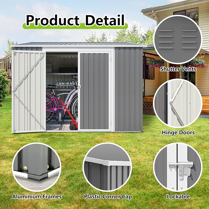 6x8FT Lean to Sheds Metal Outdoor Storage Shed - Image 6