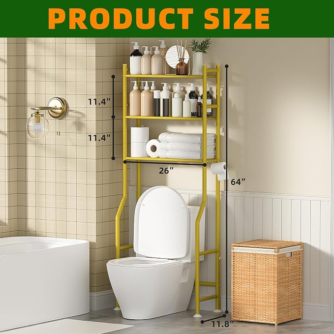 3-Tier Over The Toilet Storage, Space Saver Metal Bathroom Shelves, - Image 2