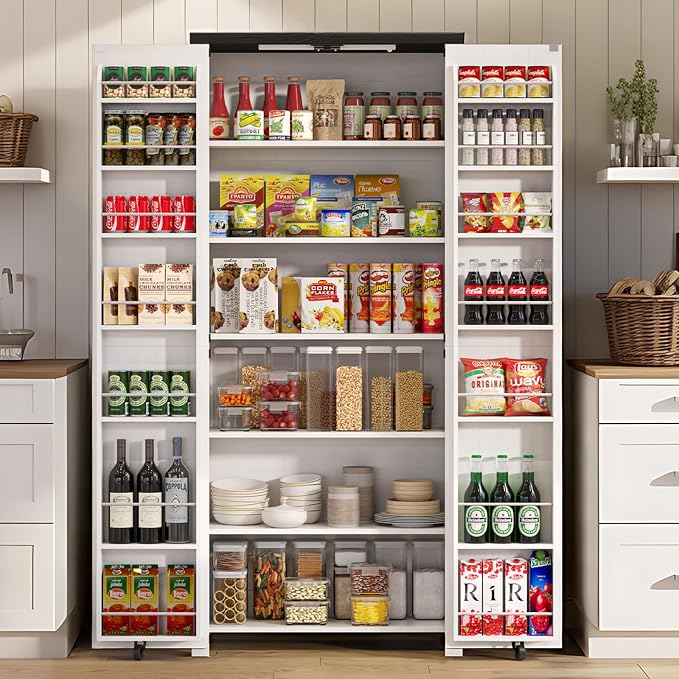 White Farmhouse Kitchen Pantry Cabinet, Dining Room, Living Room by Furnaza