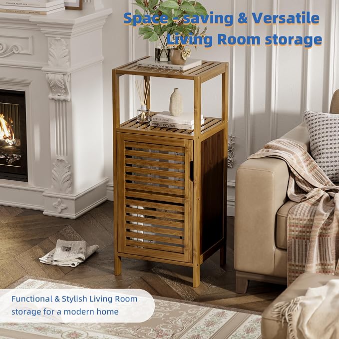 HITNET Bathroom Cabinet, Bamboo Floor Cabinet Free Standing, 4 Tier Sofa Side - Image 4