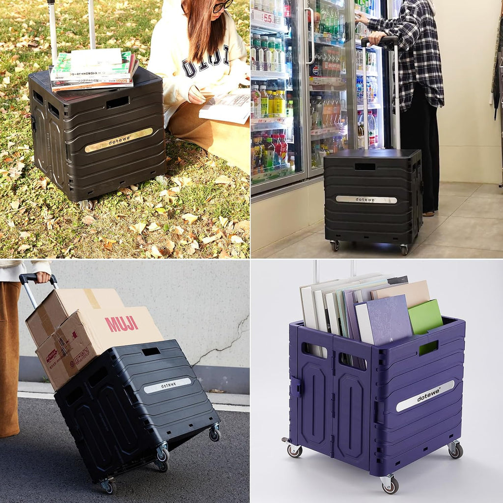 Folding Utility Cart Black Portable Rolling Crate Handcart Foldable