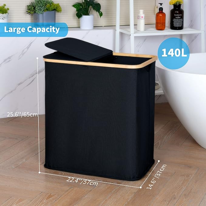 efluky Laundry Hamper with Lid, Double Laundry Hamper with 2 Removable Bags - Image 5
