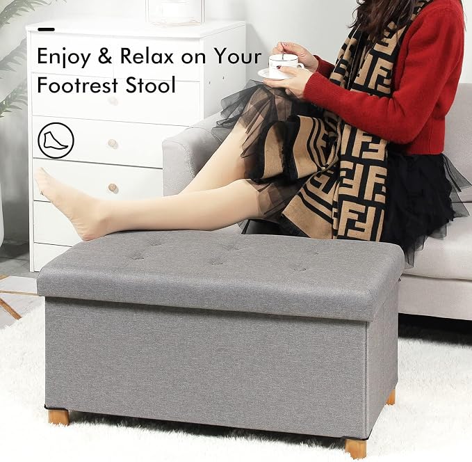 PINPLUS Ottoman with Storage Coffee Table, Large Storage Bench Foot Rest Ottoman - Image 5