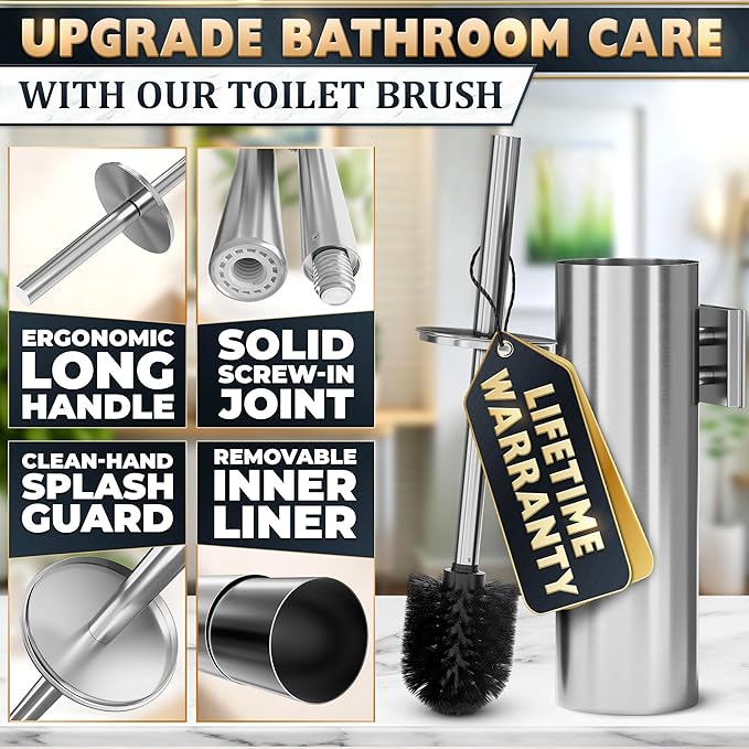 Silver Modern Toilet Brush and Holder Set - Image 4