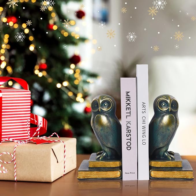 Book Ends for Shelves, Owl Decorative Bookends Bronze Bird Book Stopper Unique - Image 3