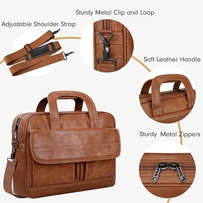 Taygeer Leather Laptop Bag for Men Women, Premium Laptop Briefcase Fits Up to - Image 4