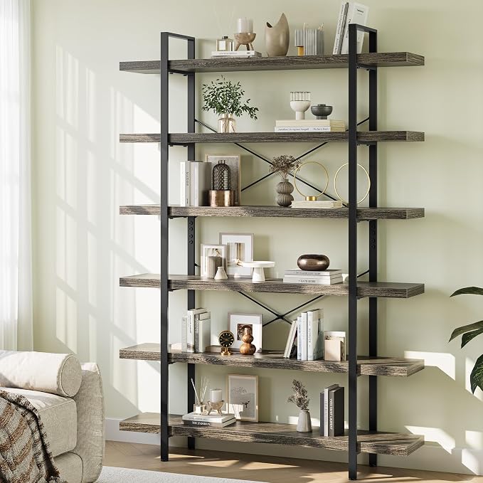 Bookshelf Set, Heavy Duty 6-Tier Industrial Bookcase, 120lbs Shelf Capacity - Image 9