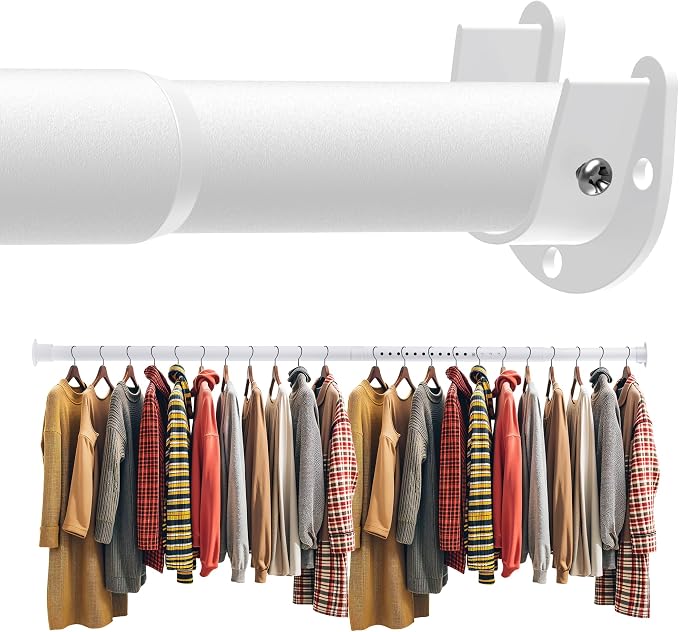 Closet Rod 30-51 Inches, Adjustable Heavy Duty Metal White Closet Rods by Unknown