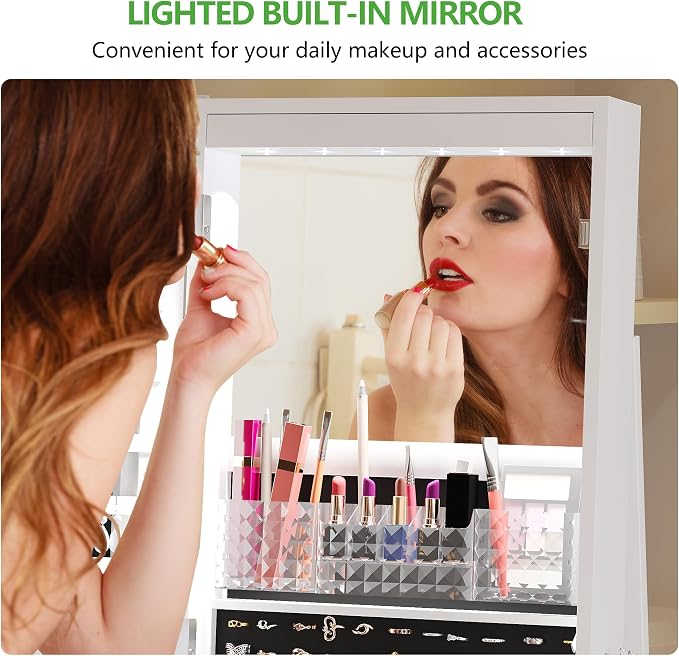 HNEBC 360° Swivel Mirrored Jewelry Armoire - Image 3